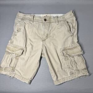 VTG Hollister Mens 33 Heavyweight Button Fly Cargo Shorts Distressed Cotton 10”